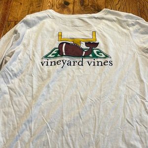 Vineyard Vines White Long Sleeve Tee with Football Graphic
